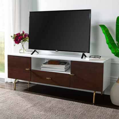 (New) SAFAVIEH Genevieve Media Stand Walnut / White