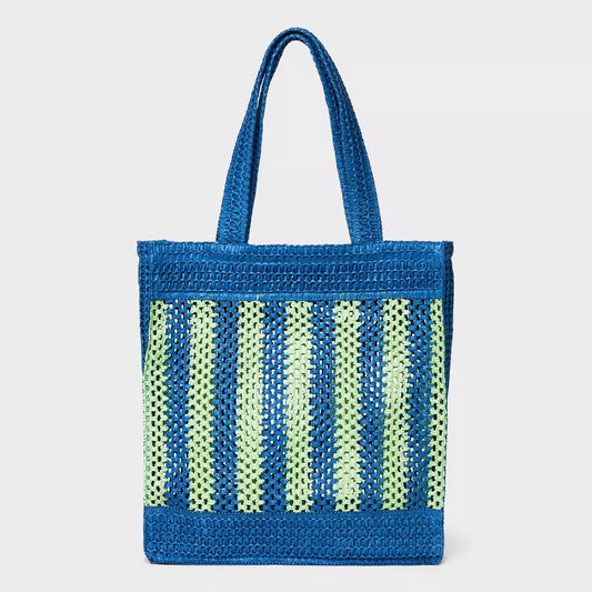 Striped Straw Crochet Tote Handbag