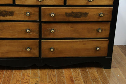 Hitchcock Maple & Black 9 Drawer Dresser with Stenciling