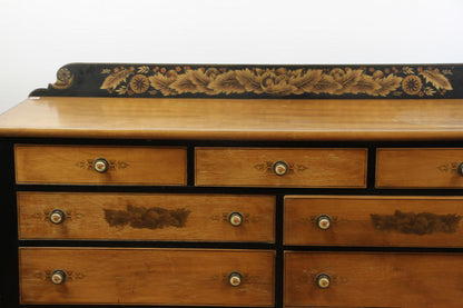 Hitchcock Maple & Black 9 Drawer Dresser with Stenciling