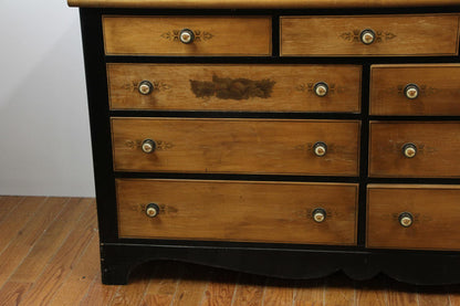 Hitchcock Maple & Black 9 Drawer Dresser with Stenciling