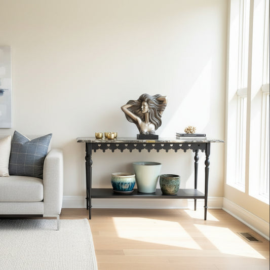 Black Steel Console Table with Marble Top