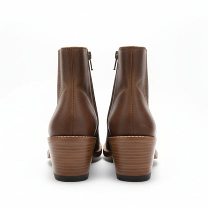 Patina Brown Leather Block Heel Ankle Booties