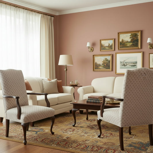 Late 20th Century Pair Fairfield Furniture Queen Anne Style Cherry Upholstered Armchairs