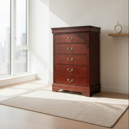 Homelegance Mayville 5 Drawer Chest in Brown Cherry