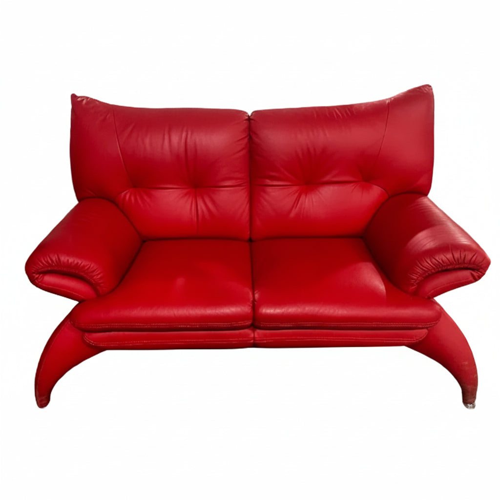 Modern Red Leather Loveseat
