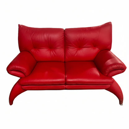 Modern Red Leather Loveseat