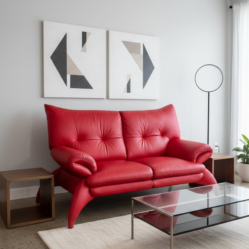 Modern Red Leather Loveseat
