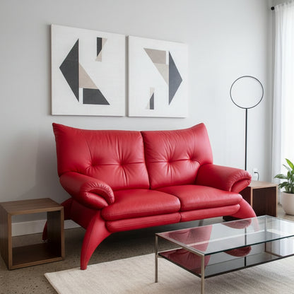Modern Red Leather Loveseat