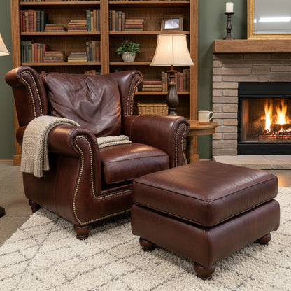 Vintage Leather Wingback Club Chair