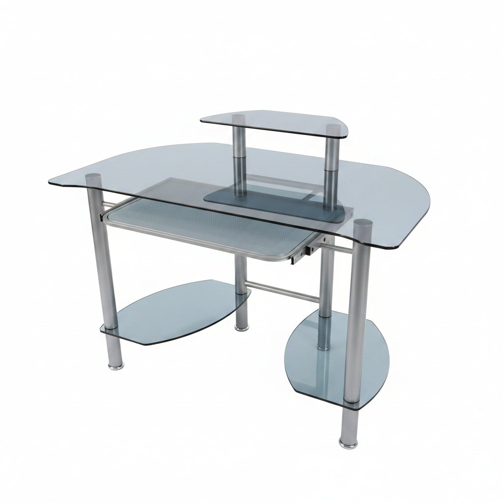 Blue Glass and Metal Desk