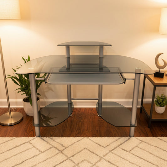 Blue Glass and Metal Desk