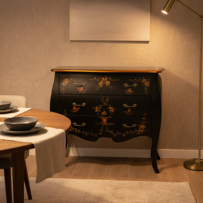 Chinoiserie-style Black Bomb Chest
