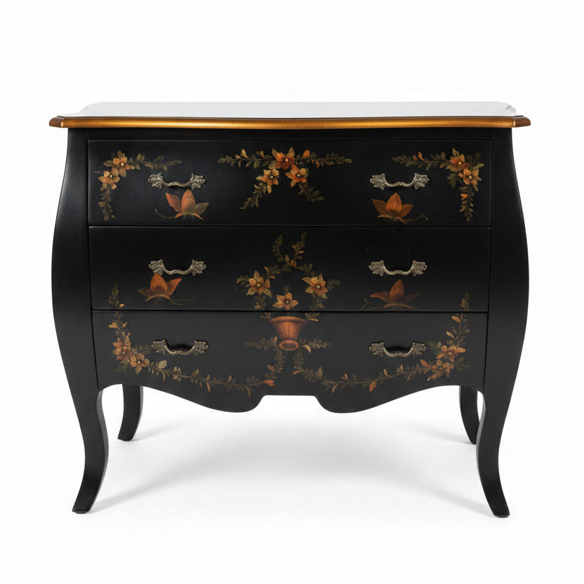 Chinoiserie-style Black Bomb Chest