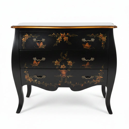 Chinoiserie-style Black Bomb Chest