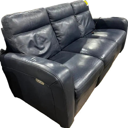 Blue Leather Power Reclining Sofa