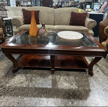 Rare Hooker Furniture Wood & Leaded Glass Top Coffee Table