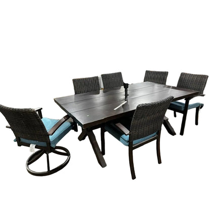 Atworth 6-Piece Brown Wicker Patio Dining Set with Teal Allen and Roth Cushions