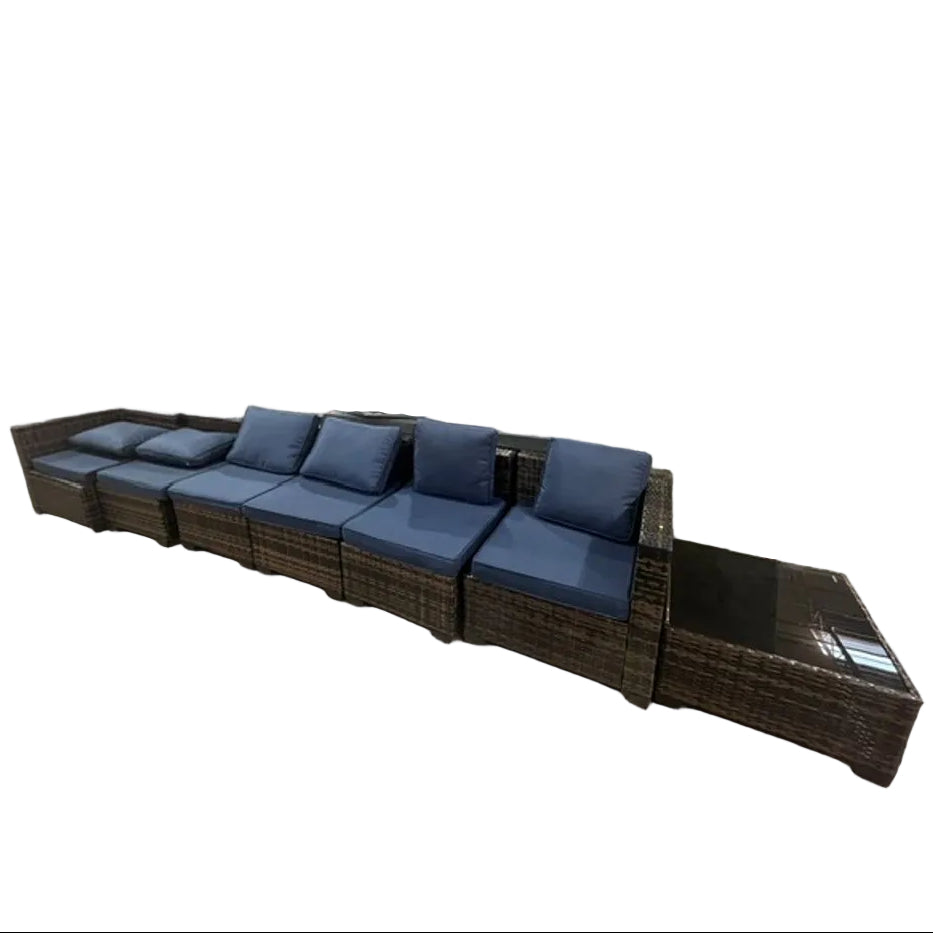 Brown Wicker 7-Piece Outdoor Patio Set Sectional Sofa and Coffee Table