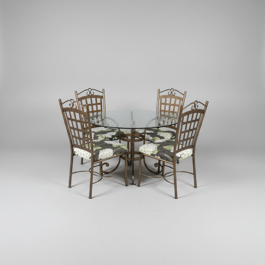 Dining Set with Four Iron Chairs