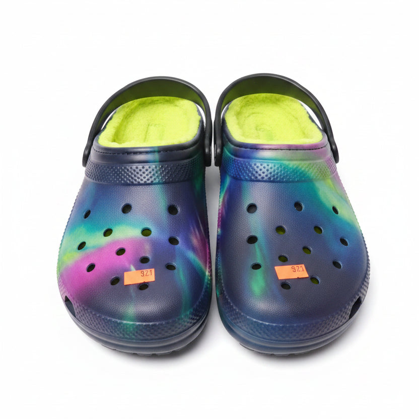(New) Crocs Classic Lined Clog Tie Dye Galaxy Blue Purple Green
