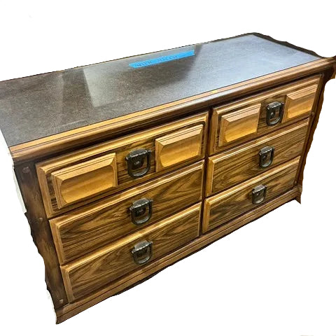 Vintage Solid Wood 6-Drawer Dresser with Brass Hardware