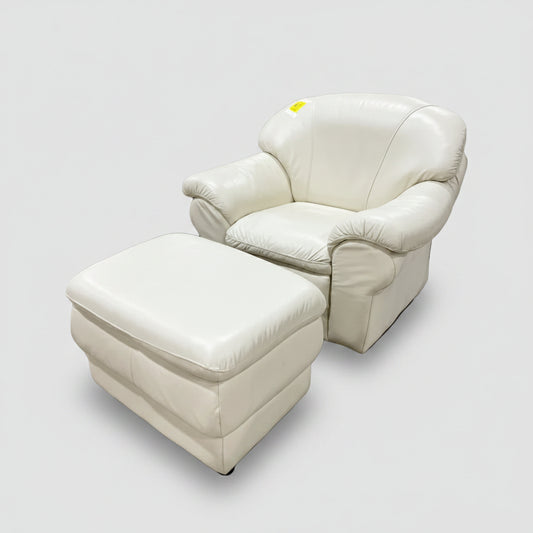 Leather Pillow Arm Chair and Ottoman