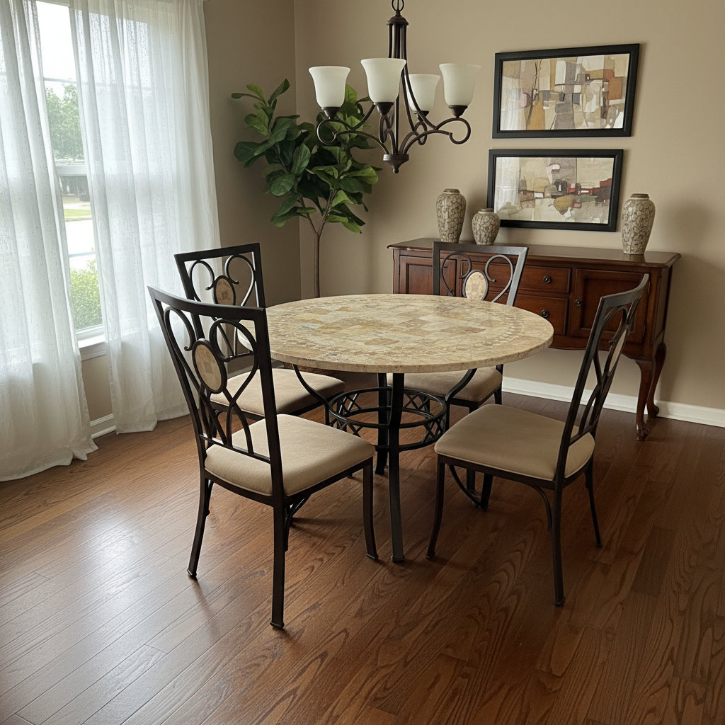 Faux-Stone Top Round Dining Table
