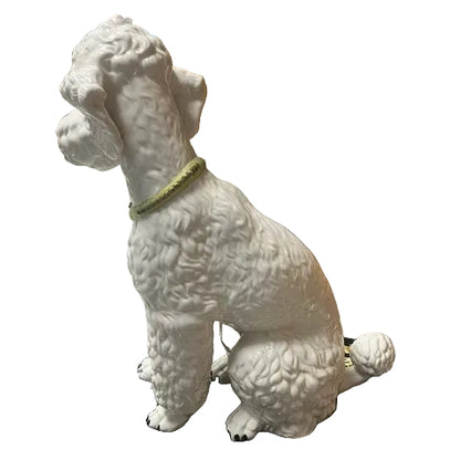 Vintage White Dog Statue Mid Century Hand Painted Ceramic