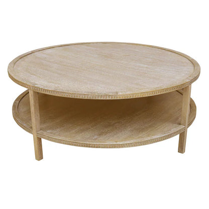 Mango Wood Coffee Table New White Wash Finish Warm Minimalist with Shelf
