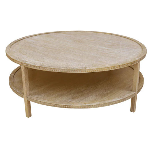 Mango Wood Coffee Table New White Wash Finish Warm Minimalist with Shelf