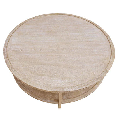 Mango Wood Coffee Table New White Wash Finish Warm Minimalist with Shelf