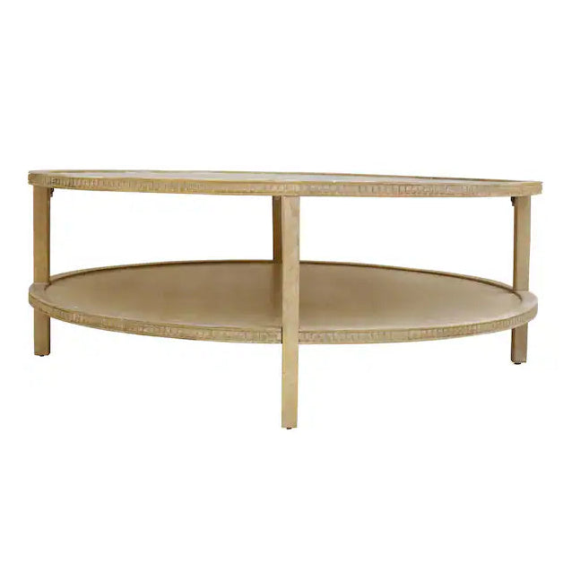 Mango Wood Coffee Table New White Wash Finish Warm Minimalist with Shelf