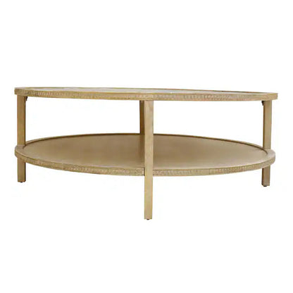 Mango Wood Coffee Table New White Wash Finish Warm Minimalist with Shelf