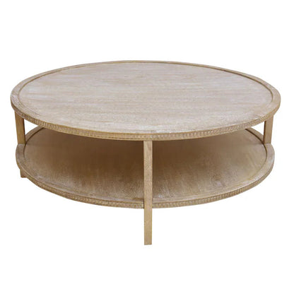 Mango Wood Coffee Table New White Wash Finish Warm Minimalist with Shelf