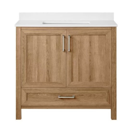 Moorside 36 in. Single Sink Sweet Maple Bath Vanity with White Engineered Stone Top