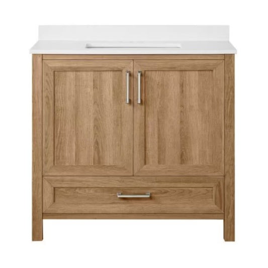 Moorside 36 in. Single Sink Sweet Maple Bath Vanity with White Engineered Stone Top