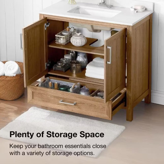 Moorside 36 in. Single Sink Sweet Maple Bath Vanity with White Engineered Stone Top