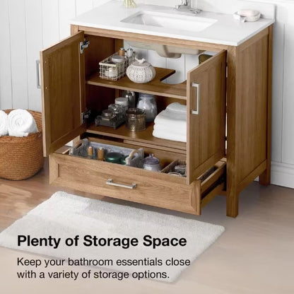 Moorside 36 in. Single Sink Sweet Maple Bath Vanity with White Engineered Stone Top