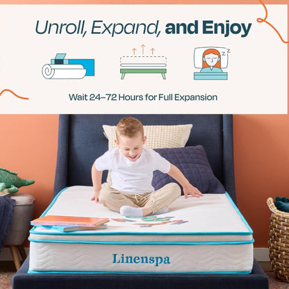 (New) Linenspa 8 Inch Hybrid Mattress - Twin - Bed in a Box