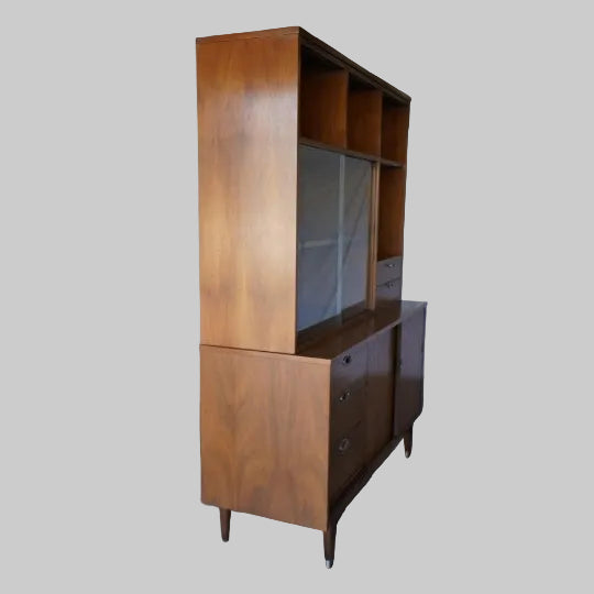 Mid-Century Modern Walnut Display Cabinet Hutch by Hooker Furniture