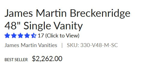 (New) James Martin Breckenridge 48" Single Vanity
