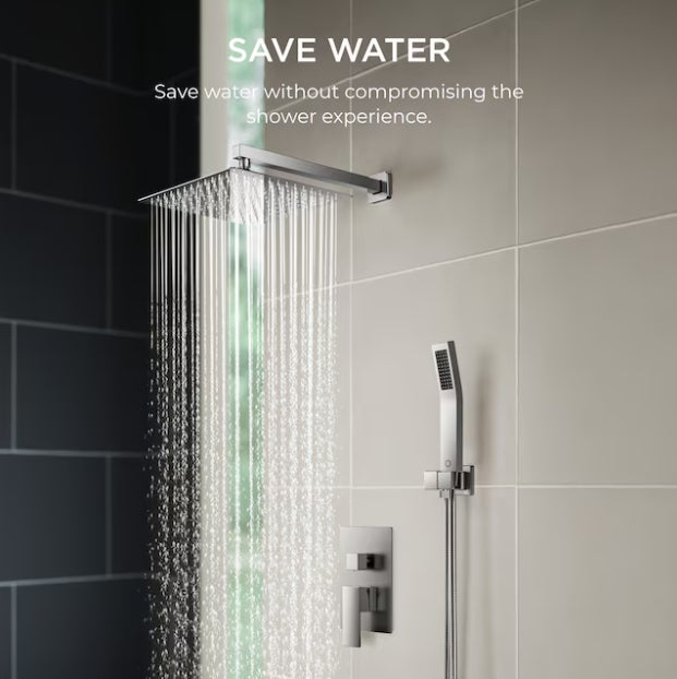 (New) FORIOUS 12-inch Brushed Nickel 12-in Waterfall Dual Head Shower Tower System