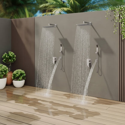 (New) FORIOUS 12-inch Brushed Nickel 12-in Waterfall Dual Head Shower Tower System