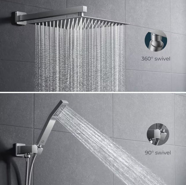 (New) FORIOUS 12-inch Brushed Nickel 12-in Waterfall Dual Head Shower Tower System