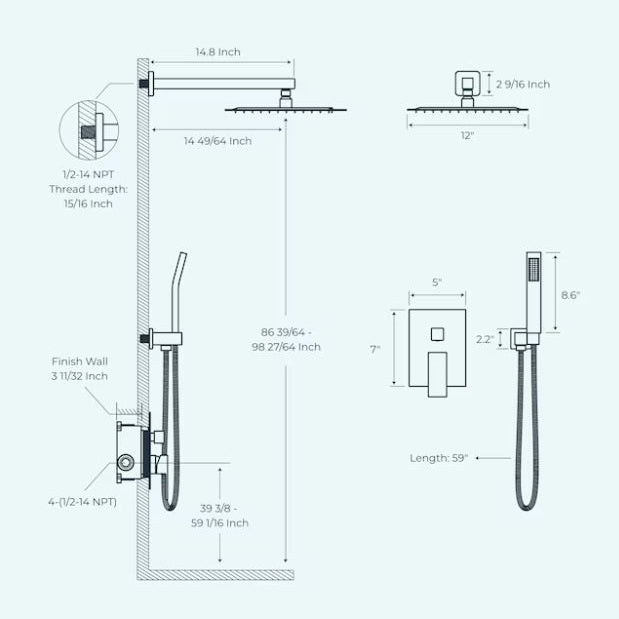 (New) FORIOUS 12-inch Brushed Nickel 12-in Waterfall Dual Head Shower Tower System