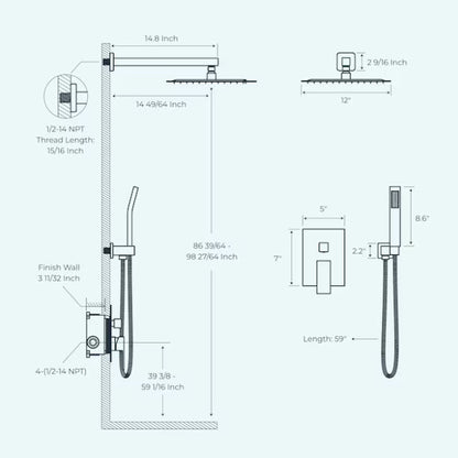 (New) FORIOUS 12-inch Brushed Nickel 12-in Waterfall Dual Head Shower Tower System