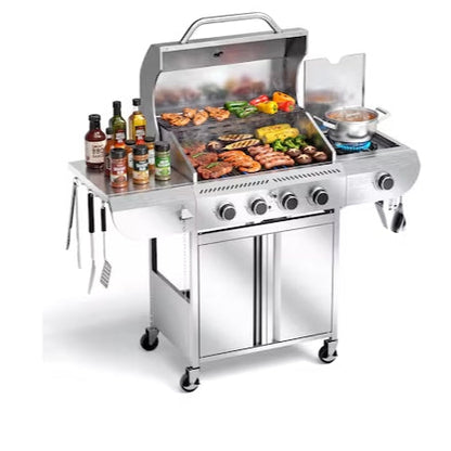 COWSAR Stainless steel Style 4B 4 -Burner Liquid Propane Gas Grill 1 -Side Burner