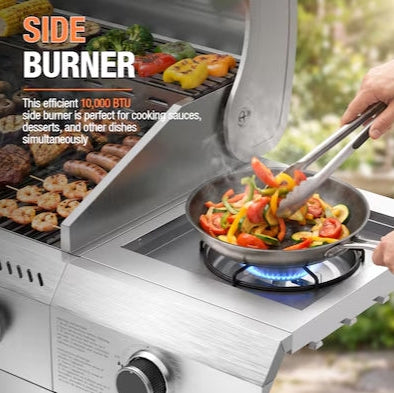 COWSAR Stainless steel Style 4B 4 -Burner Liquid Propane Gas Grill 1 -Side Burner
