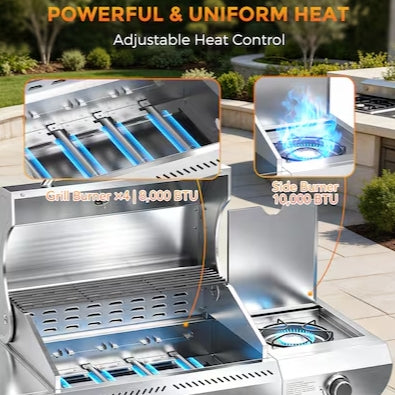 COWSAR Stainless steel Style 4B 4 -Burner Liquid Propane Gas Grill 1 -Side Burner